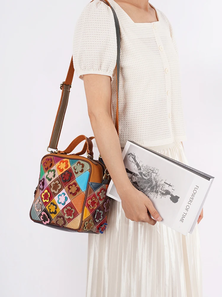 Zency Lady Large CapacityTop Handle Bag Women's Genuine Leather Handbag Fashion Square Bag Shoulder Crossbody For Mom Wife Lover