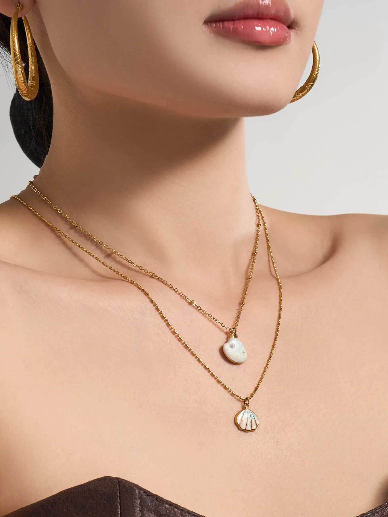 Riesenrad-Halskette im Ozean-Stil mit Muschel-Anhänger für Damen, Wasserdichte Edelstahl-Choker-Kette für Festliche Anlässe – Detail 1