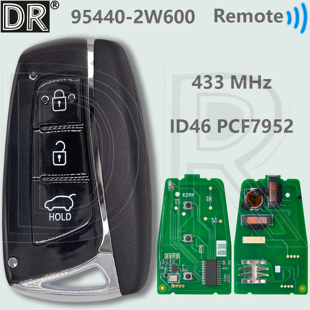 

DR 95440-2W600 95440-2W500 ID46 PCF7952 433MHz Keyless Go Car Remote Key For Hyundai IX45 New Santa Fe 2012-2018