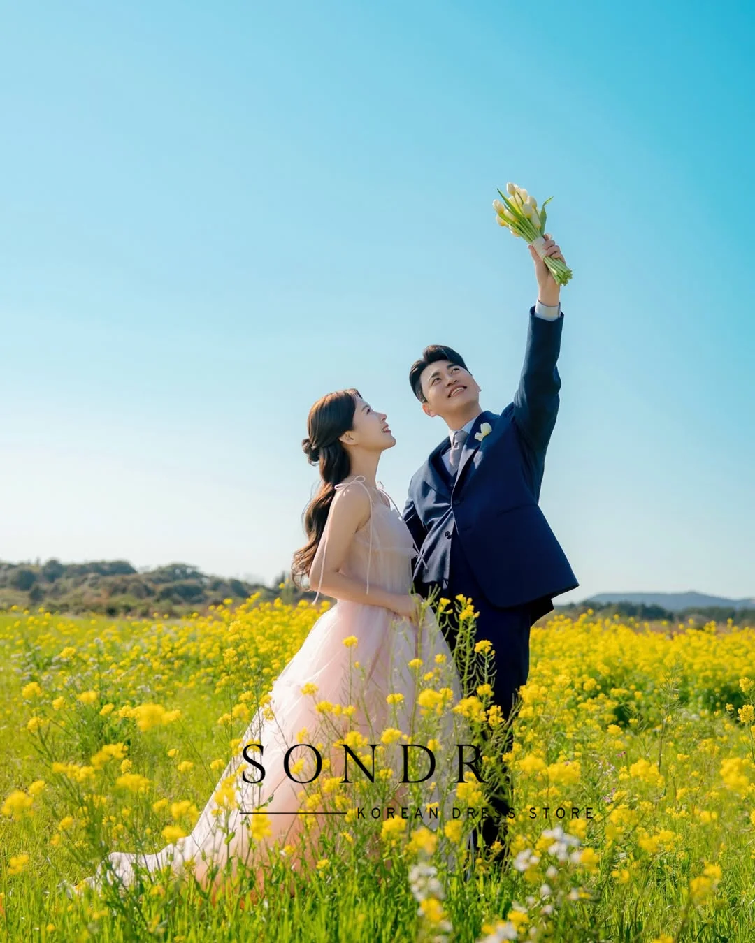 ชุดแต่งงานสีชมพูอ่อนแบบผ้าทูลล์นุ่มสไตล์เกาหลี ยี่ห้อ Sondr สำหรับถ่ายภาพ พร้อมระบายจีบ สายเดี่ยว สำหรับงานปาร์ตี้ งานราตรี งานพรอม