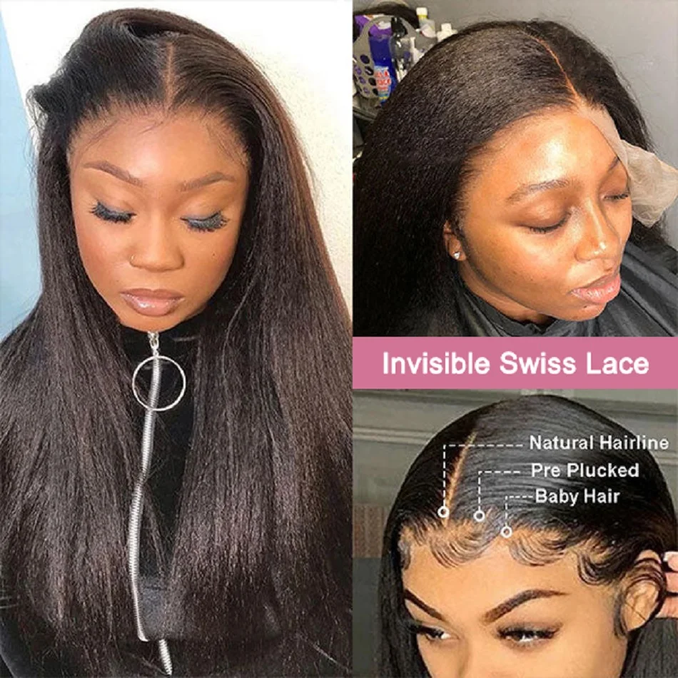 300 Density Kinky Straight 360 Full Lace Front Wigs 100% Human Hair 30 40 Inches Brazilian 13x6 HD Lace Frontal Wig Preplucked image 4