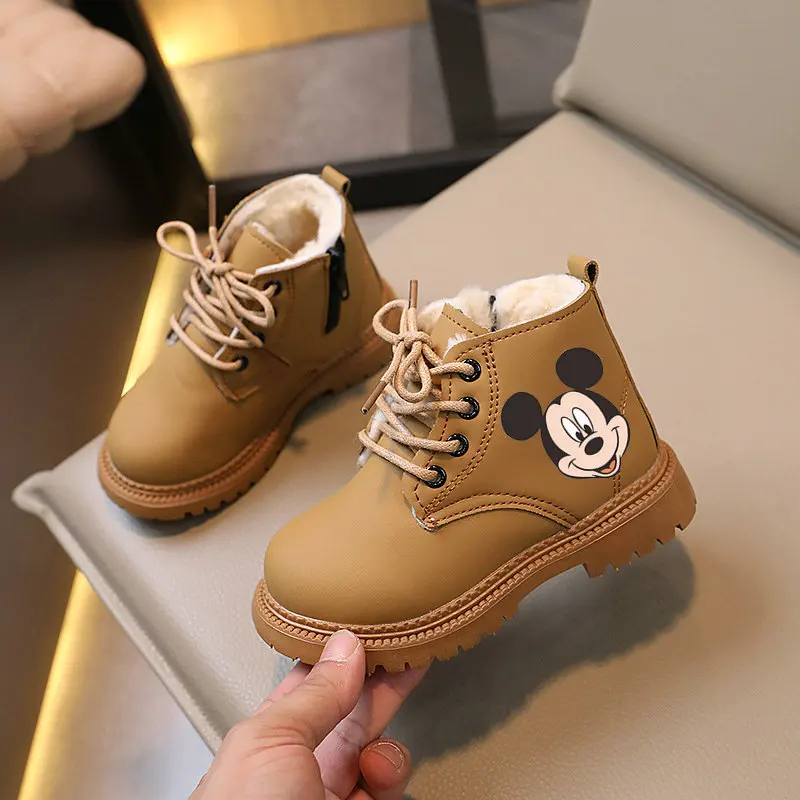 Mickey Mouse Kids Boots Bottom Warm Boots  Spring and Autumn Ankle Boots Anime Cartoon Children Boys Girls Casual Shoes 21-30