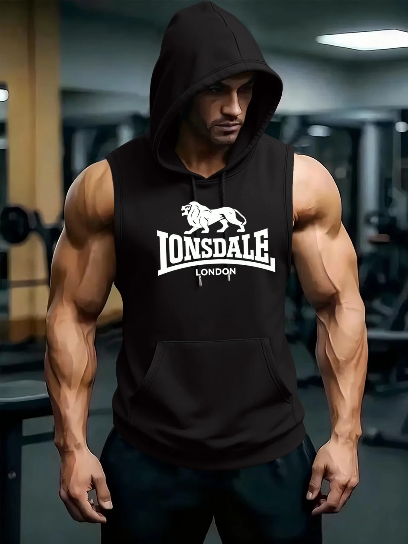 2026 Summer Men's Fashion Trendy Printed Sleeveless Hoodie Tank Top Gym Running Sports Hoodie Tank Top