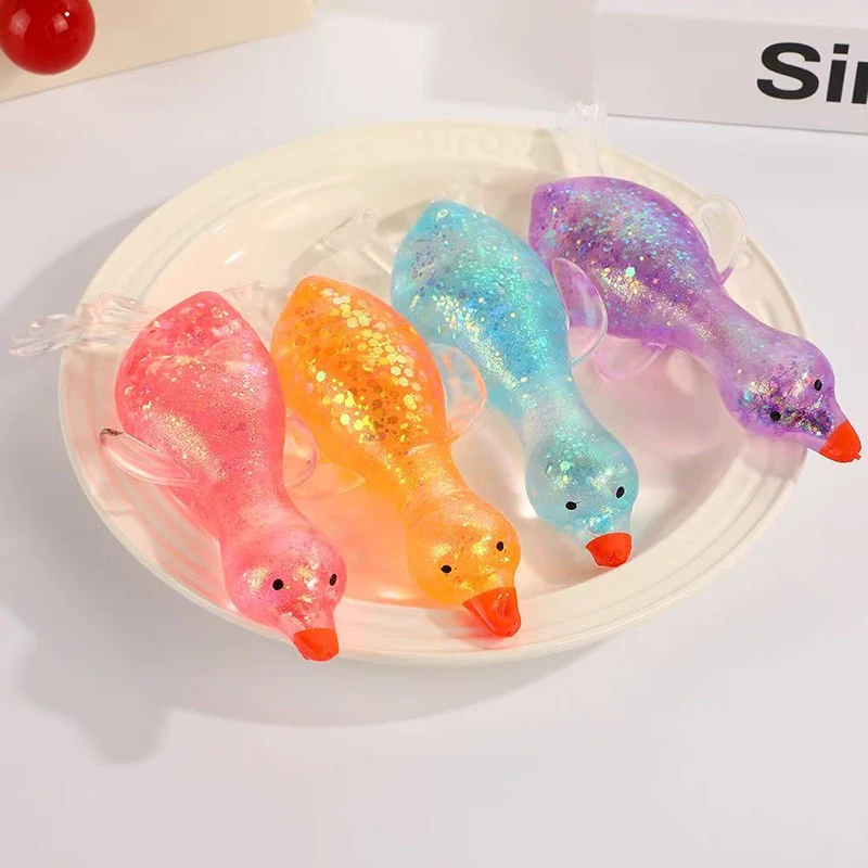 4er-Set Squishy Aurora Enten-Maltose-Quetschspielzeug, weiche, niedliche, farbenfrohe Enten, Stressabbau- und Entspannungsspielzeug für Erwachsene, Geschenk