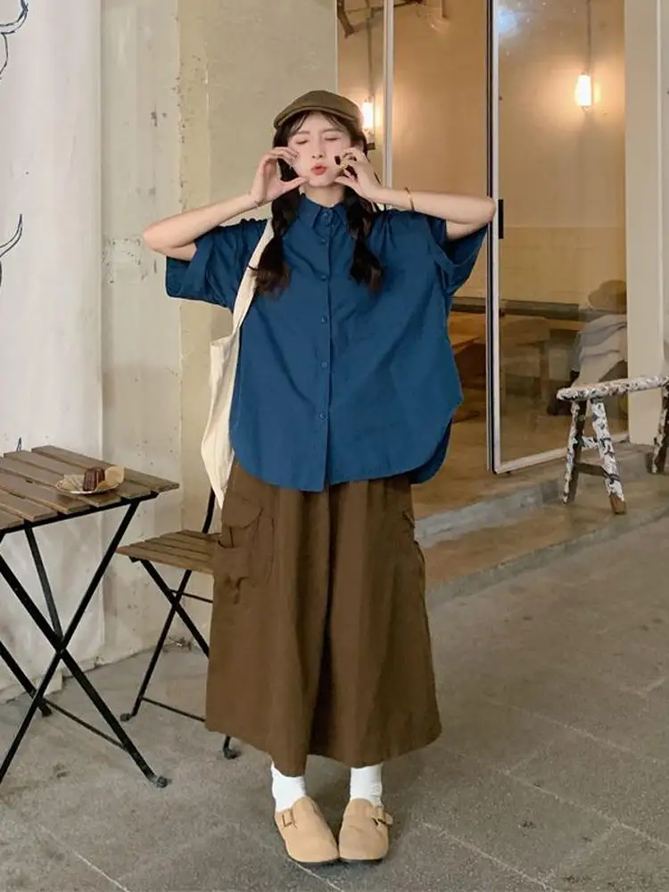 

Свободный ort Sve irt для женщин больших размеров 300, японский художественный топ с воротником, ширина, обычный летний топ для похудения