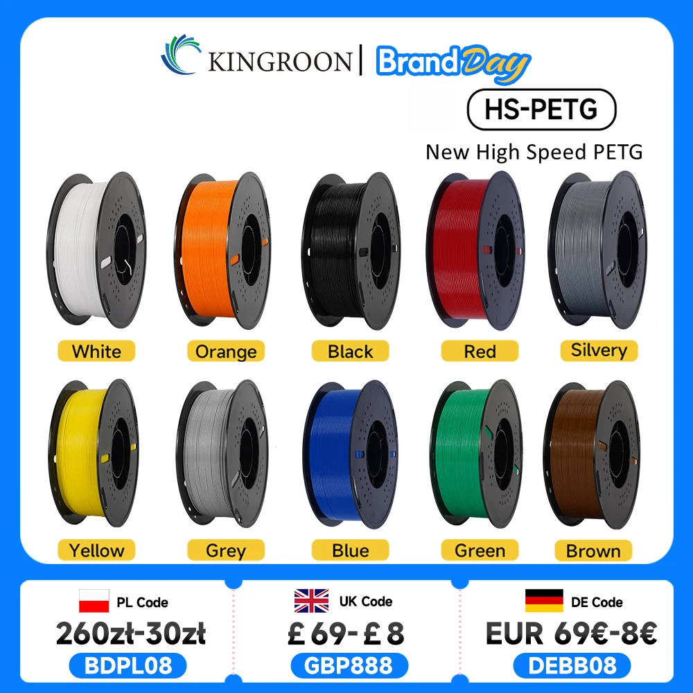 

KINGROON новейшая нить для 3D-принтера HS-PETG 1,75 мм, высокоскоростной материал для 3D-печати Hyper PETG, 5 кг, 10 кг, разные цвета