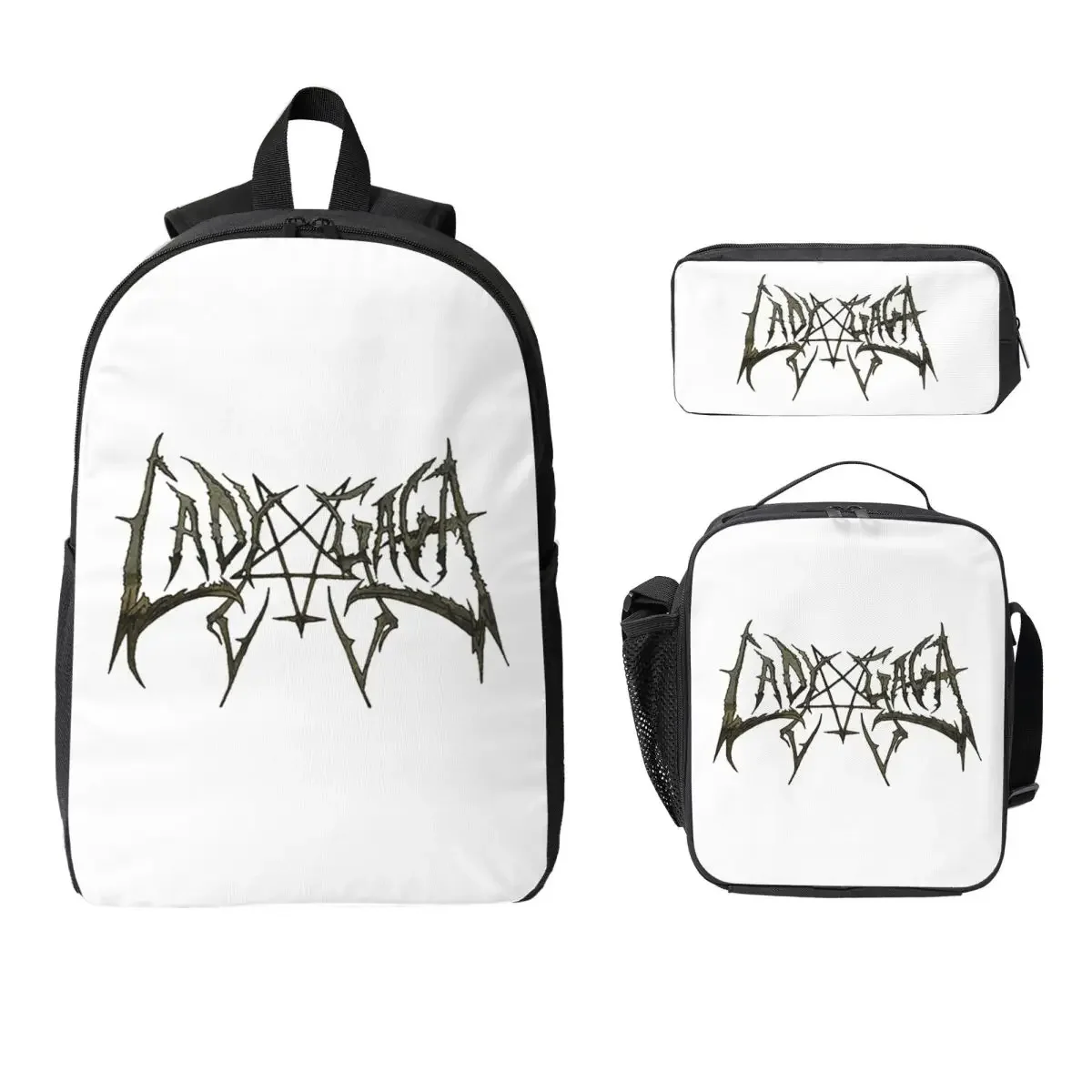 Lady Gaga Mayhem Album Logo Backpack  Boys Girls BookBag School Bag Computer Shoulder Bags 3ps Insulated Lunch Bag Pencil Case