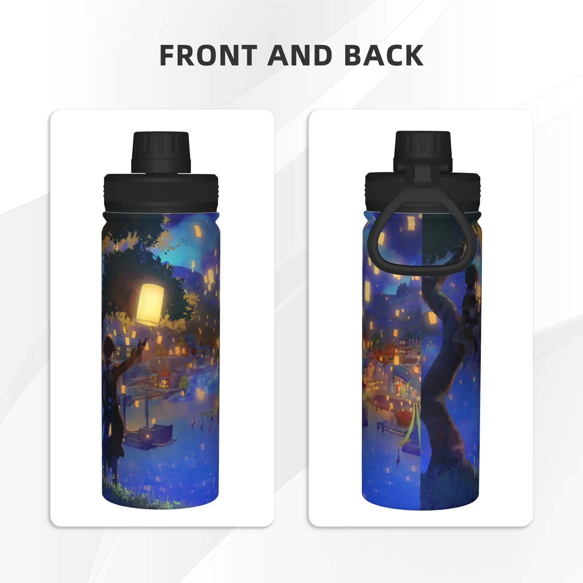 Genshins Impact 18OZ Sports Insulated Kettle Anime Manga Thermal Cup Vacuum Flask Double Wall Mug Hot Cold Drink
