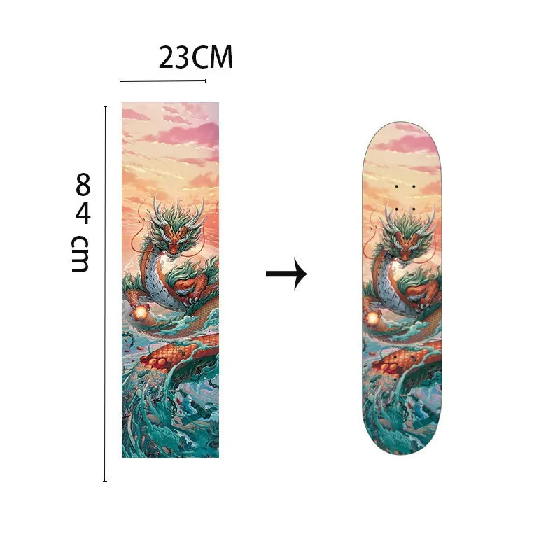 Cinta de agarre de monopatín con estampado de calavera marina de estilo japonés, Cinta de agarre antideslizante para monopatín Longboard, pegatina