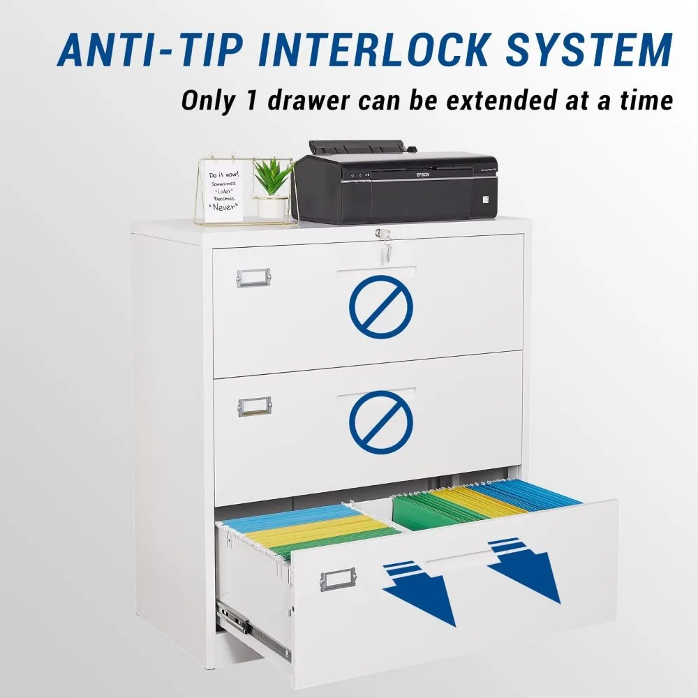 خزانة ملفات معدنية كبيرة ذات 3 أدراج مع قفل للمكتب المنزلي، وخزانة تخزين قابلة للقفل لتعليق الملفات، وحجم الرسالة