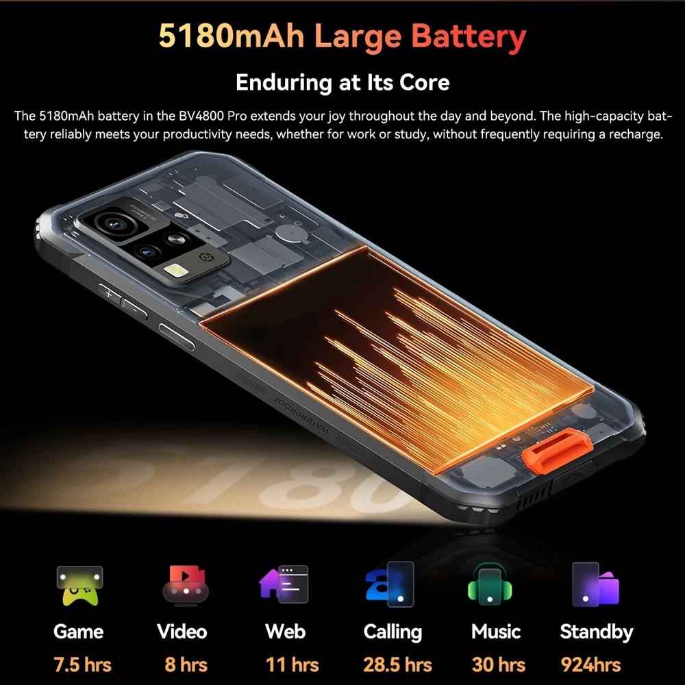 Blackview BV4800 Pro Rugged Smartphone Android 14 Unisoc T606 6.56 Inch Display 4GB+128GB 13MP Camera 5180mAh 4G Cell Phone NFC