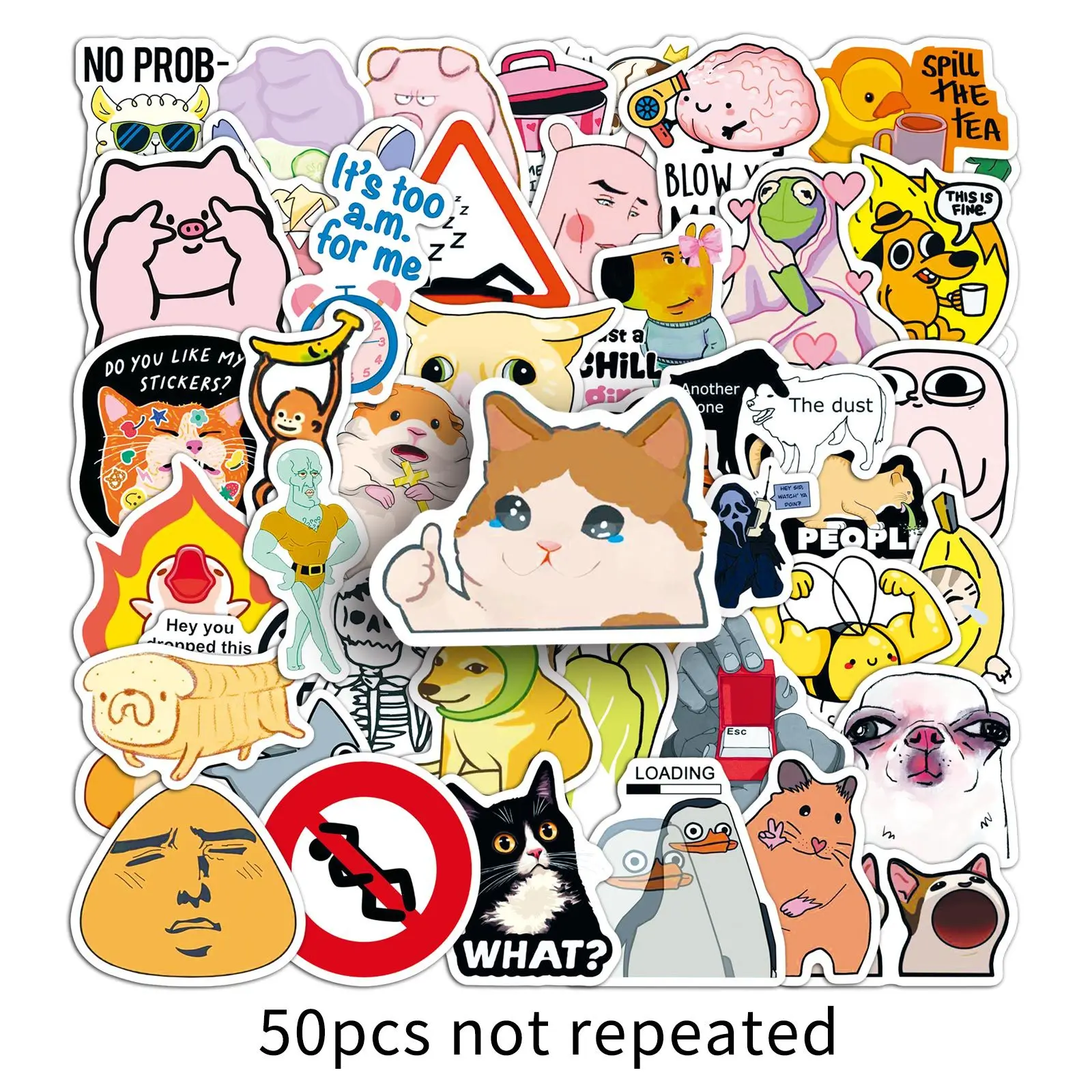 50 pezzi divertenti adesivi graffiti MEME stile europeo e americano decalcomania del fumetto bagagli fai da te telefono chitarra tazza scrapbook giocattoli per bambini