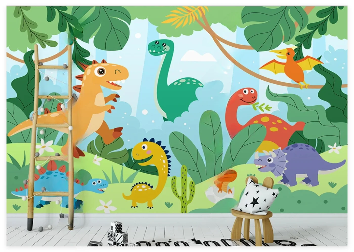 Custom size mural painted forest small dinosaur simple children's room bedroom background wall home decoration 3d wallpaper