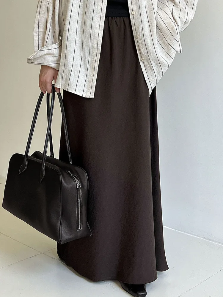 WHTREND drapé élégant taille haute droite jupe Midi pour les femmes automne nouveau polyvalent minceur longues jupes WH1229