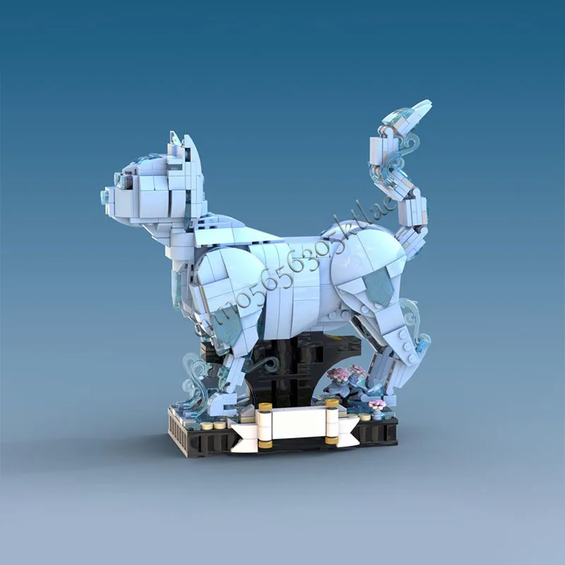 743개 조각 MOC 매직 윈드 판타지 메카니컬 캣 파트로넘 모델 커스터마이징 DIY 아이스 블루 시리즈 창의적 조립 컬렉션 선물