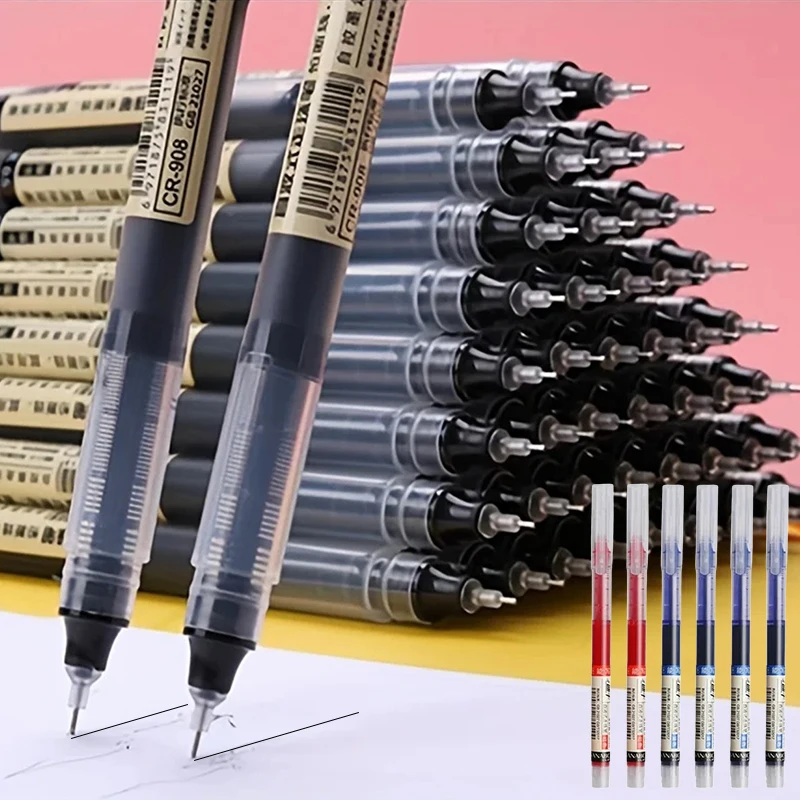 

24 шт., прямая жидкая шариковая ручка, быстросохнущая тестовая гелевая ручка для подписи, 0,5 мм, черные, синие чернила, школьная и офисная шариковая ручка