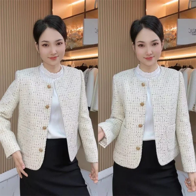 小さな香りのコート レディース 春秋 2025 新作 ジャケット 女性 ショート丈 気質 アウター ファッション ハイ ブルー オーバーコート レディース トップス