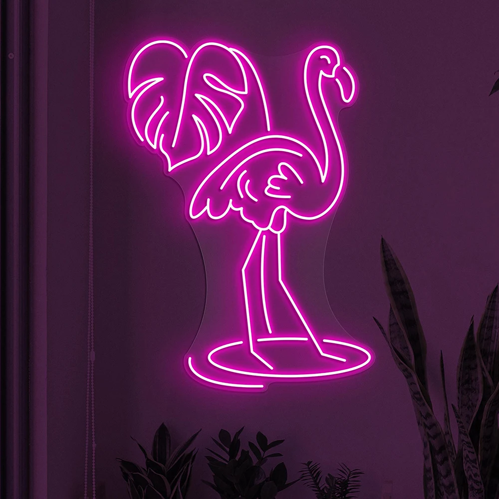 Flamingo With Leaf LED Light Birds Shop Wall Decor Summer Neon Sign Chill Flamingo Wall Art Beach Neon Decoration Neon Light