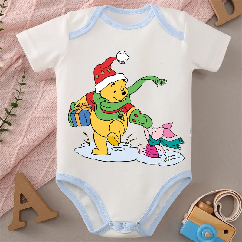 

Christmas MINISO Winnie The Pooh Cotton Jumpsuit Baby Cloths Onesie Bodysuit for 0 To 12 Months Newborn Best Cute Gift for Baby