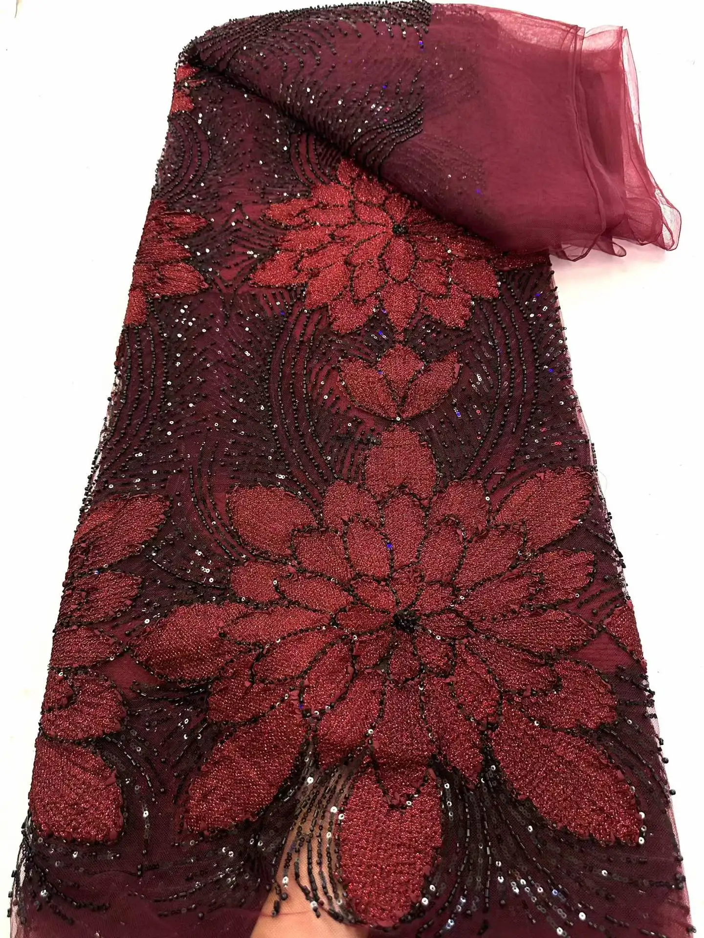 

Luxury African Beads Lace 2026 High Quality 5 Yards Handmade Sequins Fabric for Evening Party Dresses Nigerian Style