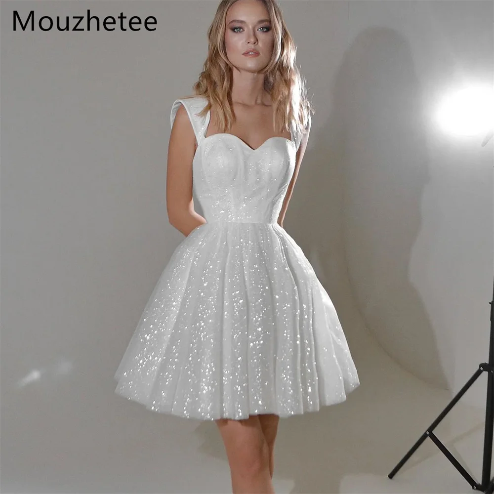 

Mouzhetee A-Line Shiny Off The Shoulder Wedding Dresse Sleeveless Elegant Brides Gown Custom Made 2026