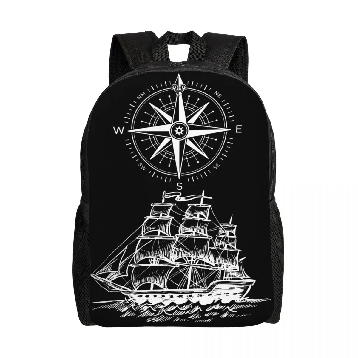 

Customized Vintage Nautical Compass Backpack Men Women Casual Bookbag for School College Captain Anchor Boat Bags