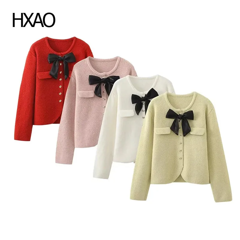 

HXAO Cardigan Women's Sweater Cashmere Knitted Sweater Crop Knit Top Woman Fall Sweater Long Sleeve Knitwear New In Outerwears