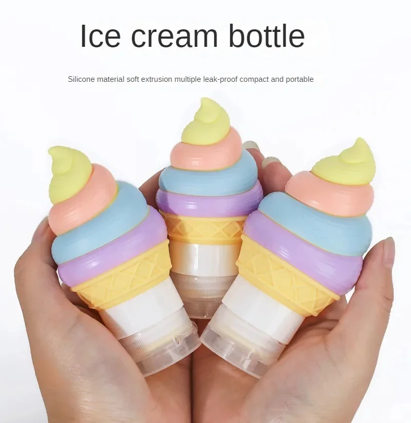 5 Pcs 50/70/100ml Portable Silicone Empty Soap Dispenser Cartoon Ice Cream Cactus Shape Refillable Liquid Storage Organizer