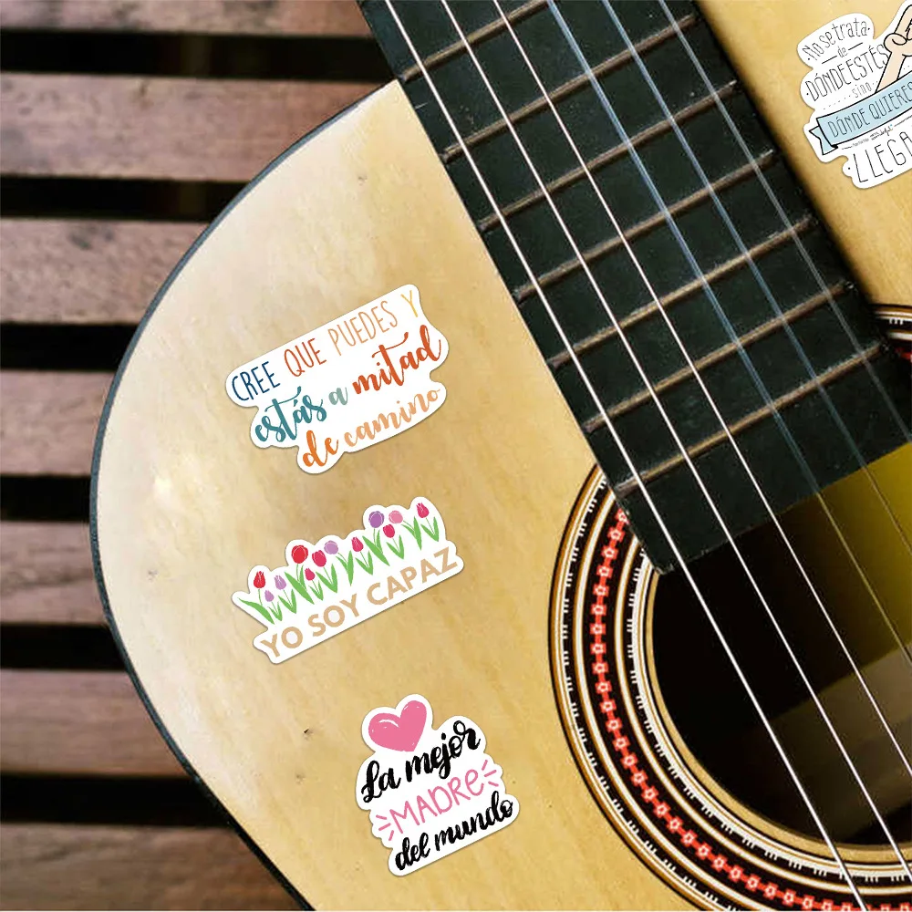 

Set of 50 Spanish Motivational Stickers for Decorating Birthday Gifts and Parties,DIY Waterproof Sticker for Luggage Guitar