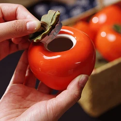 Creative Persimmon Teapot Ceramic Spice Sugar Bowl Storage Tank Pottery Jar Seasoning Sealing Container Gift Packaging Tea Cans