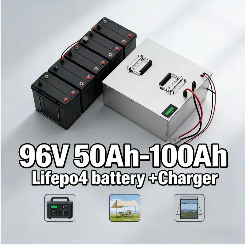 

Metal Case 96V 50Ah-100Ah LiFePO4 Battery | Deep Cycle Iron Phosphate Battery | High Capacity Rechargeable for Golf Cart/Sightse