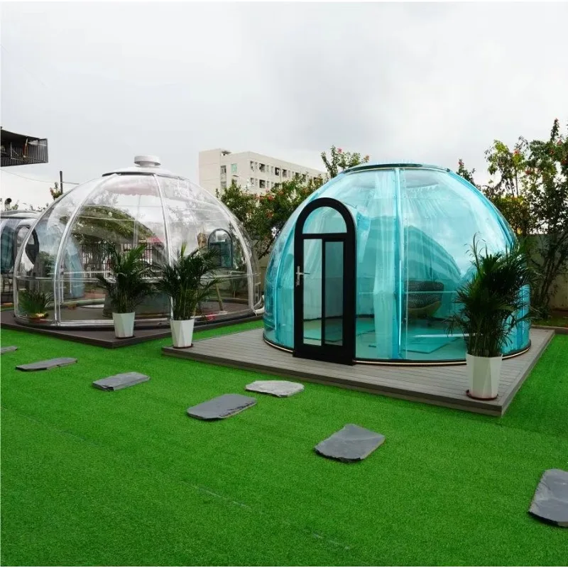 Foldable Transparent Greenhouse Dome Tent Clear Skylight Round Living Room with Bathroom, Practical Shelter for Hotel Glamping