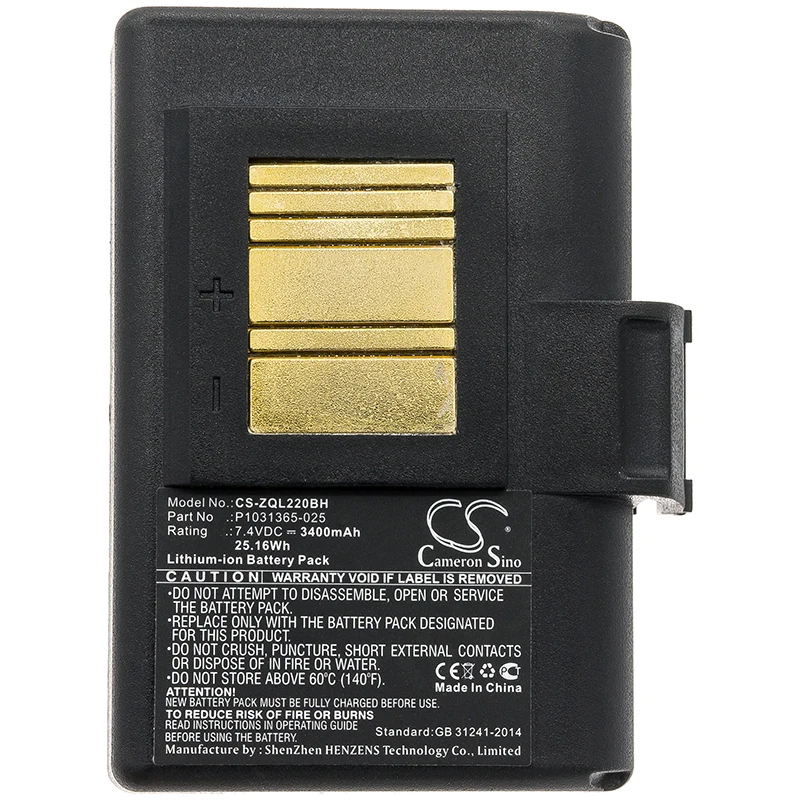 CS Replacement Battery for Zebra QLN220,QLN320,ZQ510,ZQ520,ZQ500,ZR628,ZR638,ZQ610,ZQ620,ZQ PN:P1031365-025 3400mAh / 25.16Wh