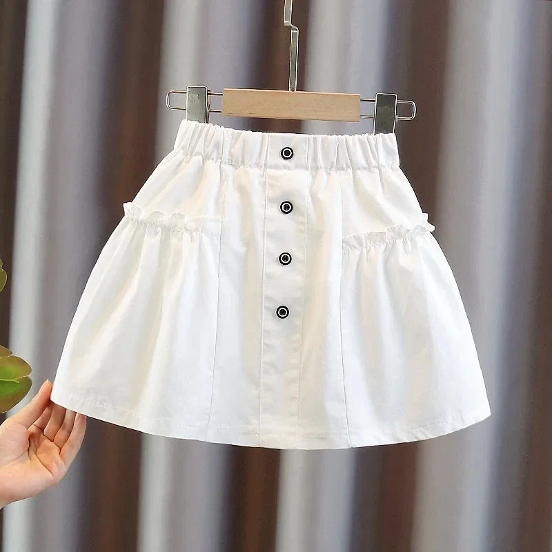 4-14 Yeas Girls Summer Skirt with Button White Black Elastic Waist Skorts Skirts for Girls Teenager Toddler Girs Cute Skirt 12