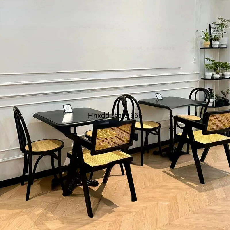 Coffee Milk Tea Shop Mesa e Cadeira Combinação, Café Retro, Francês