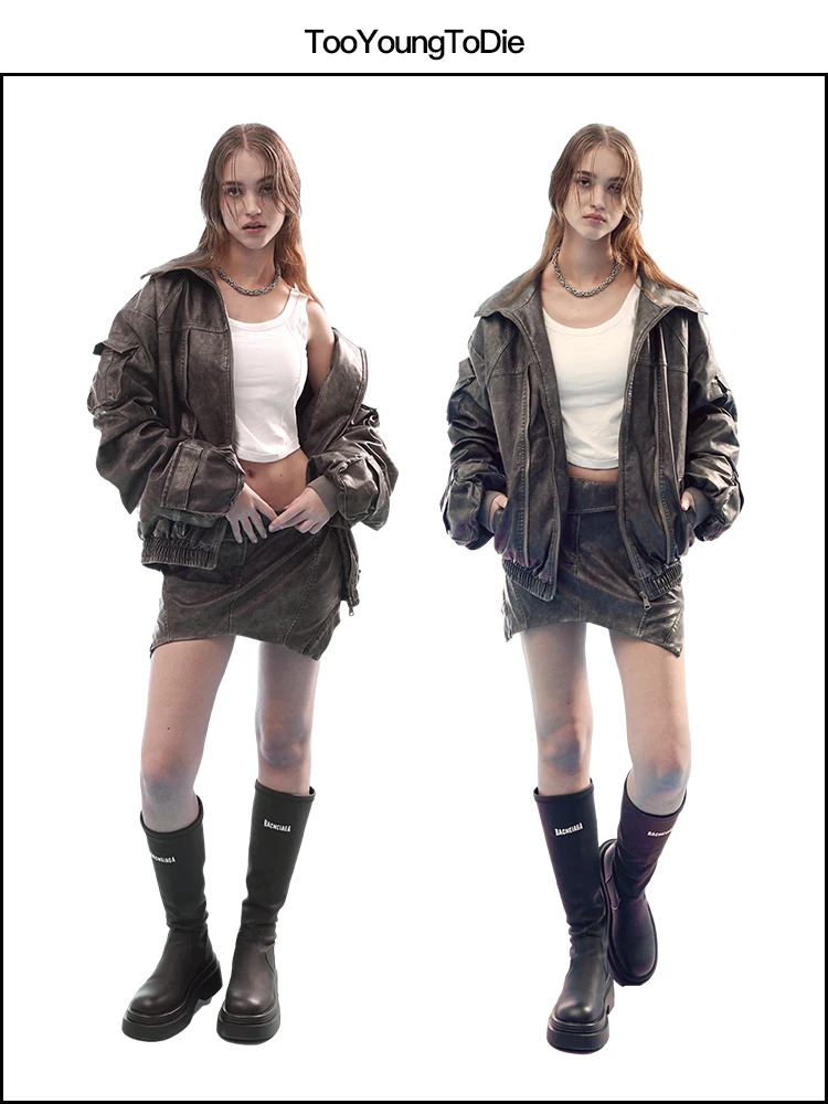 

TD Retro Asymmetrical PU Leather Skirt Spring Summer New Women's Faion Wildern Revelation Commute Sle mid Waist