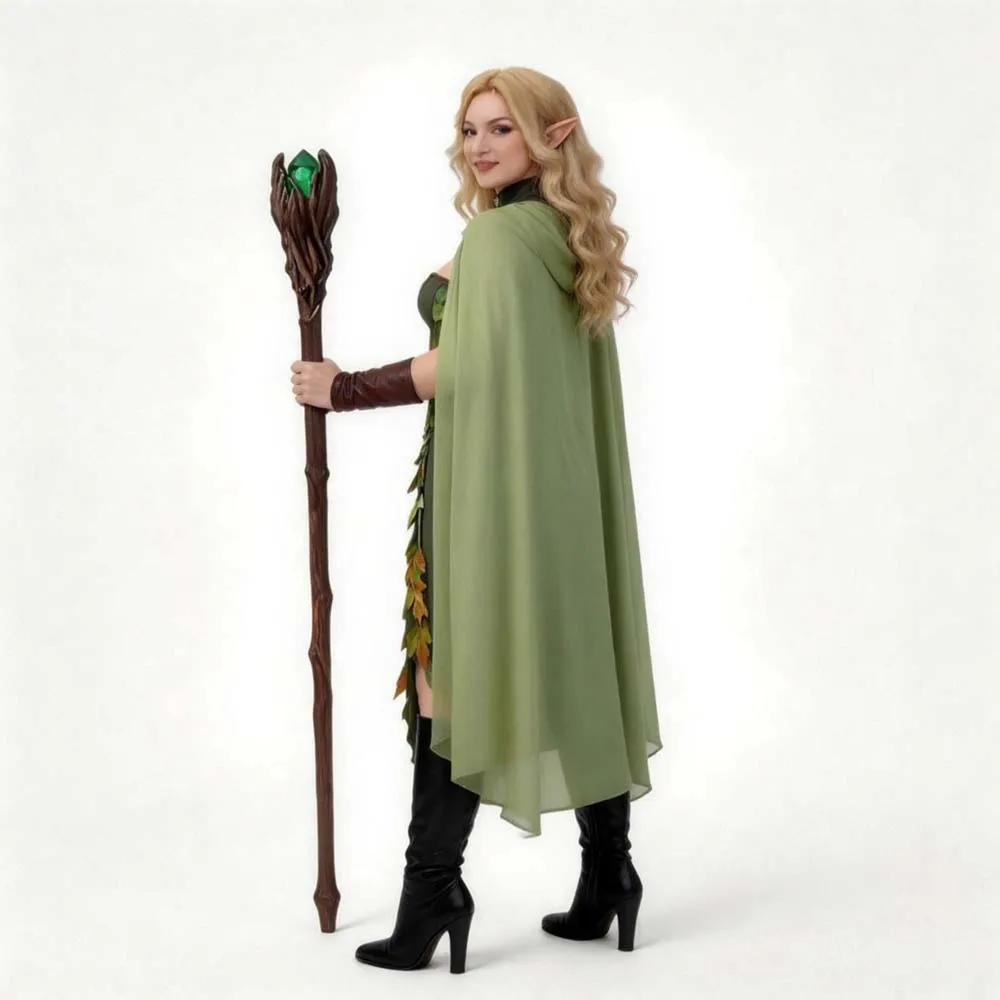 Cape Princesse Elfe Médiévale Brodée à Capuche – Verte – photo 10
