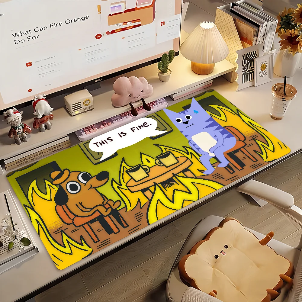 Cute This Is Fine Dog Mouse Pad Non-slip Desk Mat PC Laptop Accessories Rubber Office Keyboard Large Gamers Decoracion