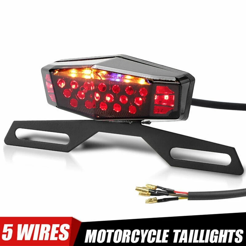 Universal Motorcycle LED Turn Signal Brake Tail Mount Bracket License Plate Lamp