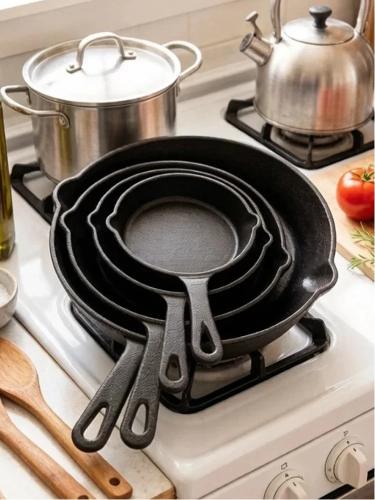 1 Set Bratpfanne 14/16/20/26CM Gusseisen Unbeschichtet Antihaft-Wabenmuster Topf Steakpfanne für Gasherd Induktion Kochgeschirr