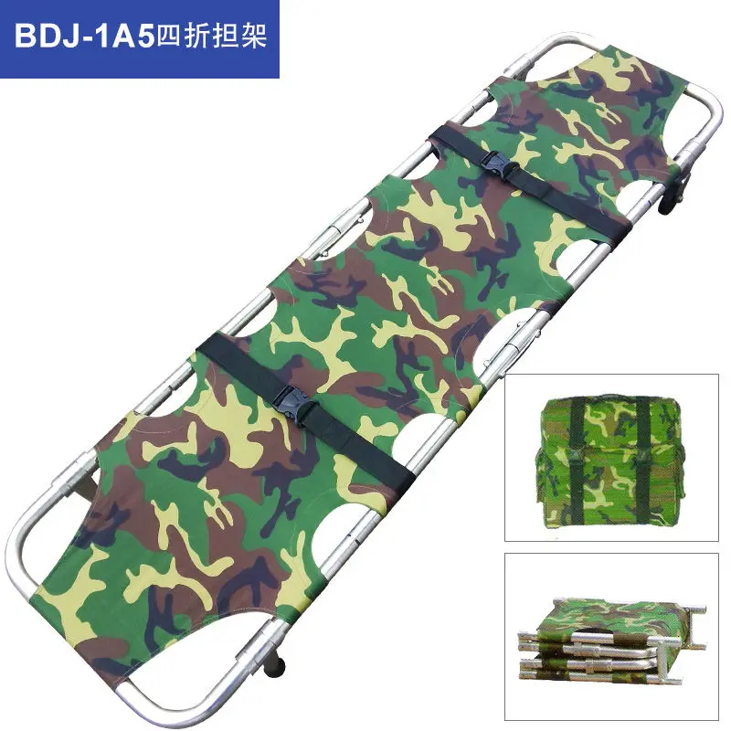 Stretcher hospital home first aid thickened aluminum alloy folding two-fold pulley fire rescue four wheels