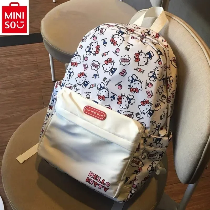 MINISO 2024 New Cartoon Hello Kitty Children's Backpack Cute Student Bag Large Capacity Multi Functional Backpack