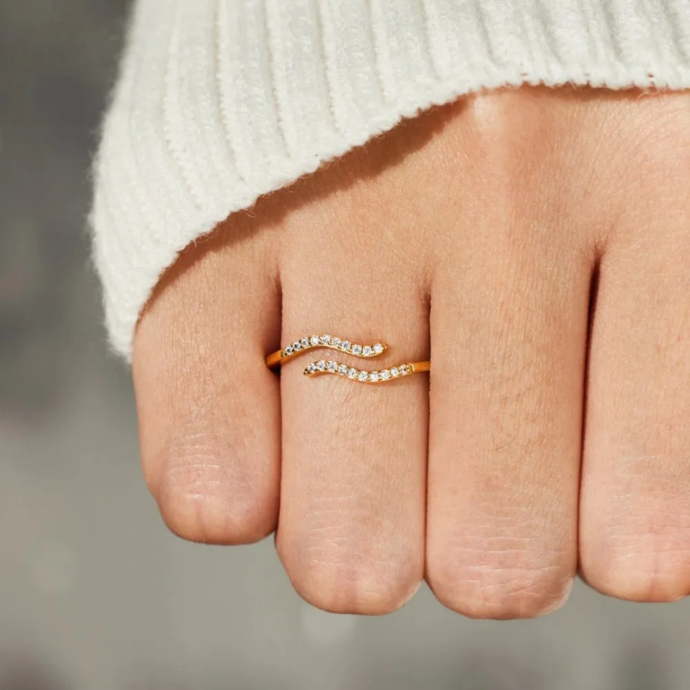Trumium Hot Sale Real 925 Silver Rings For Women Wedding Minimalist Single Wave Ring 18K Gold Stackable Jewelry Girl Gift
