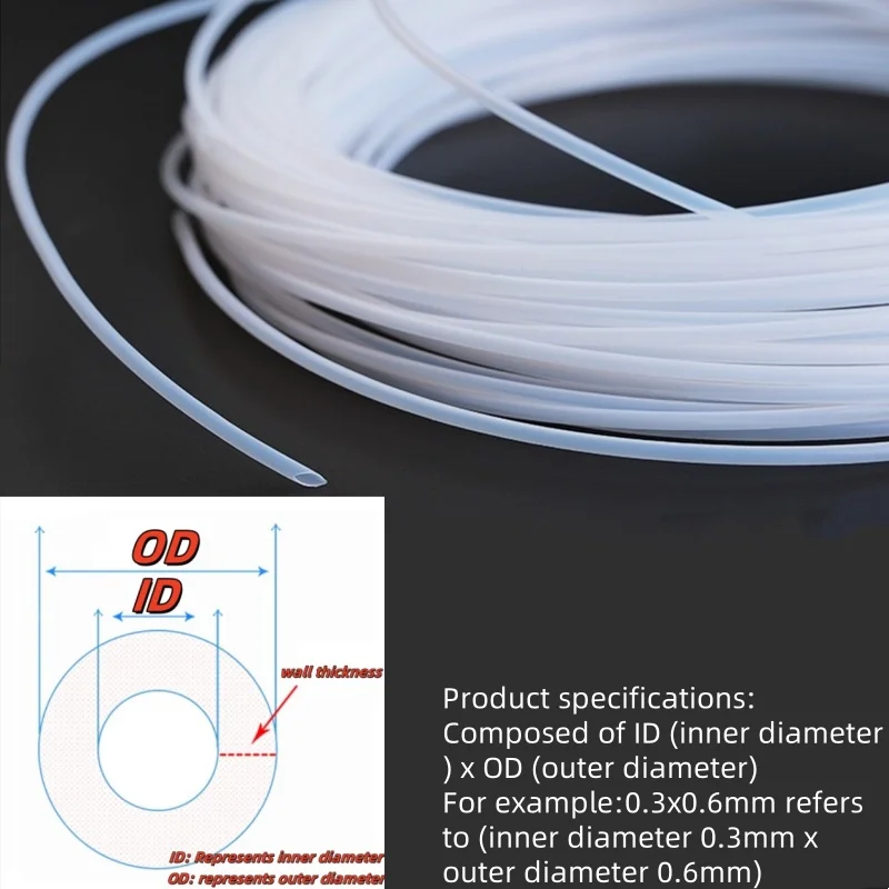 1-30M PTFE Tube 150V  Insulated Hose Rigid PTFE Translucent Tube for 3D Printer Parts ID：0.3mm-8.4mm
