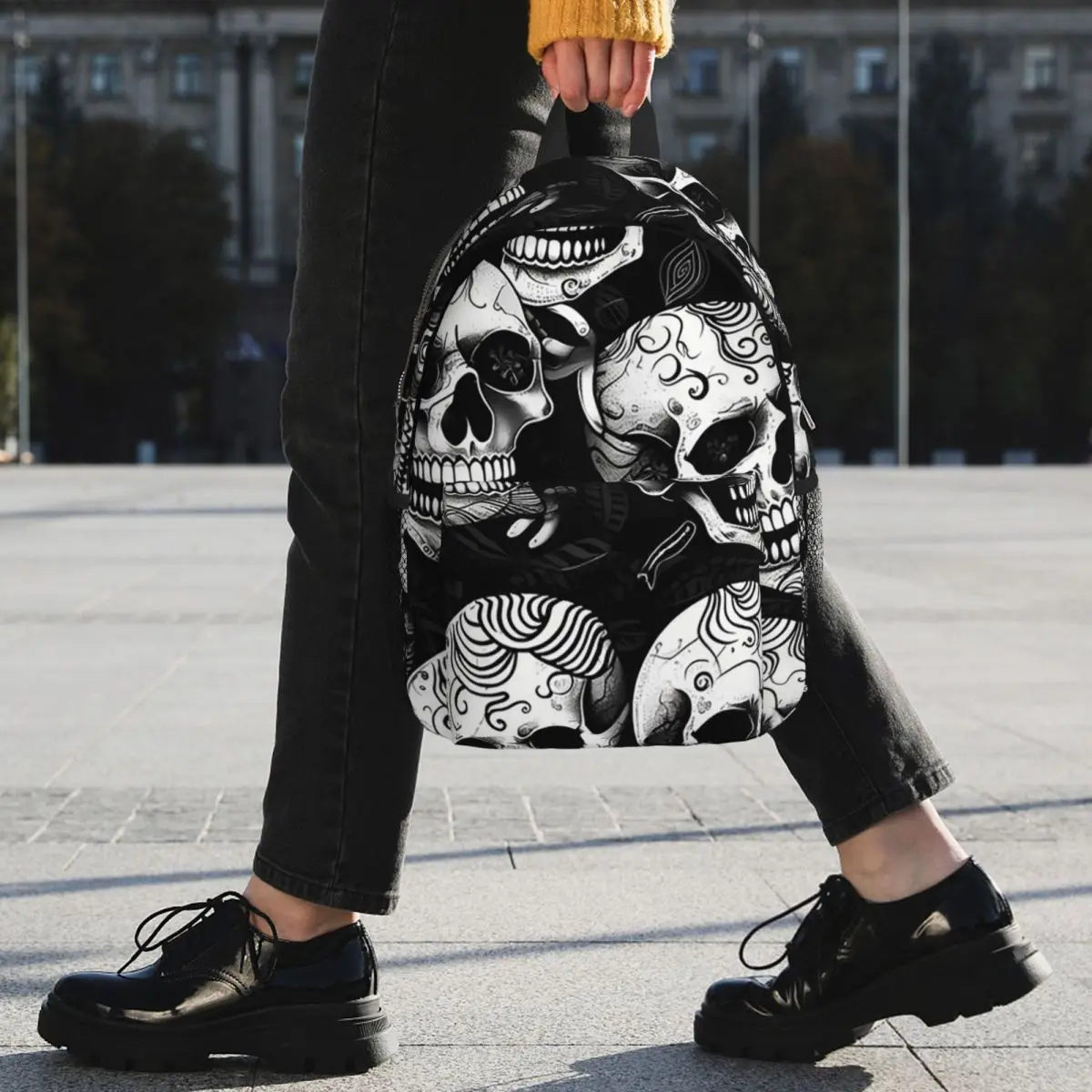 Black White Human Skull Sketching Art Backpack Student BookBag Kids School Bag Laptop Shoulder Bags for Boys Girls