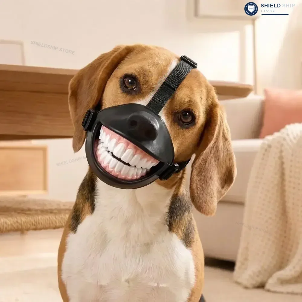 Divertente Museruola per Cani con Denti Sorridenti, Regolabile, Traspirante, Copertura per la Bocca degli Animali Domestici, Anti-Morso, Anti-Laure, Maschera per Addestramento Cuccioli