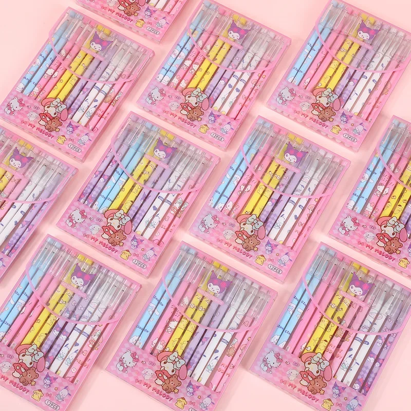 12pcs Sanrio Erasable Black Gel Pen Hello Kitty Kuromi Cinnamoroll Melody Neutral Pens Student Stationery Office School Supplies