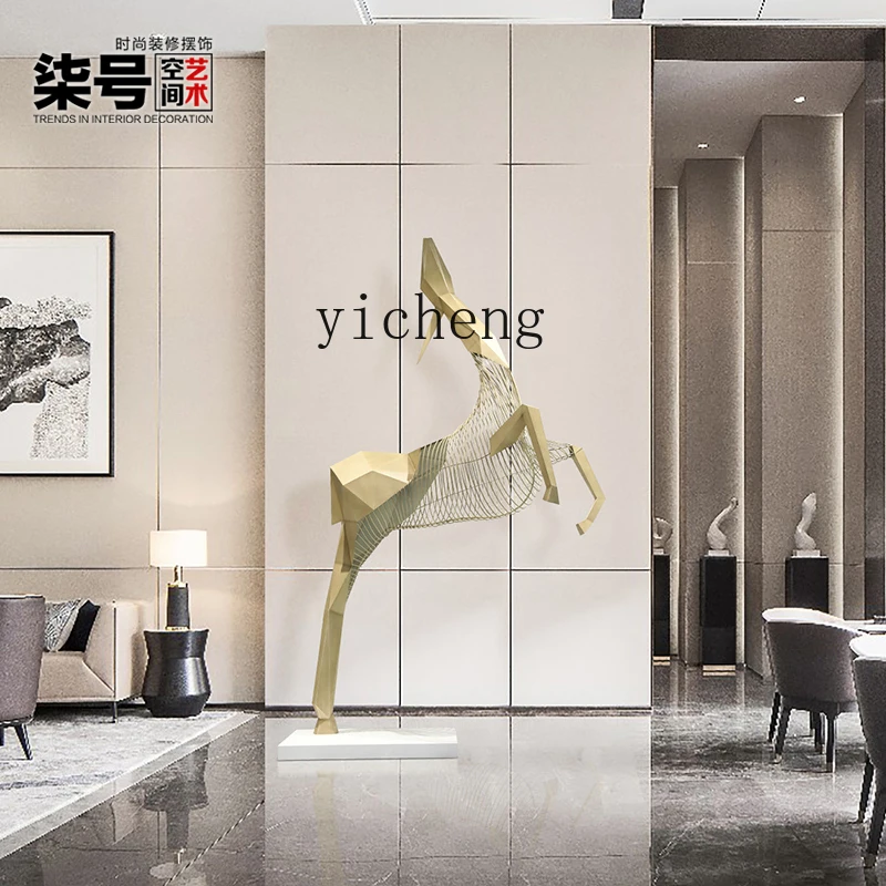 ZC كبير الفولاذ المقاوم للصدأ مجردة الغزلان النحت الفن تركيب فندق زخرفة من الأرض إلى السقف #3