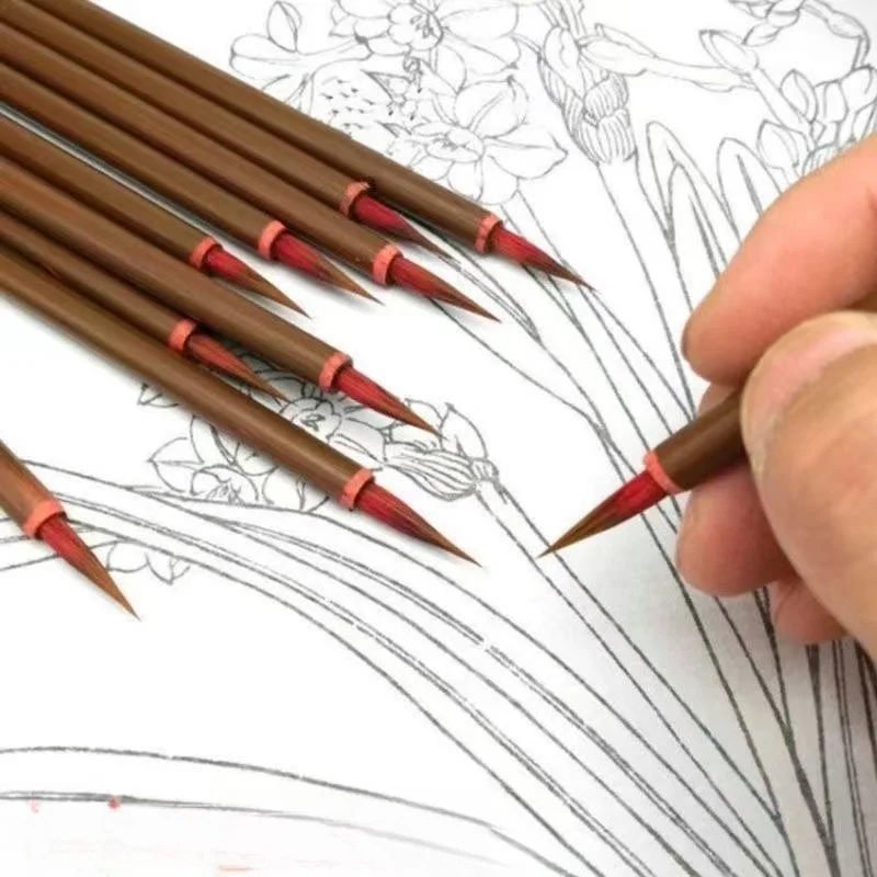 

Small Red Hair Hook Pen Brushes Treasures Oil Painting Meticulous Stroke Pen Chinese Calligraphy Detail Drawing Line Brushes
