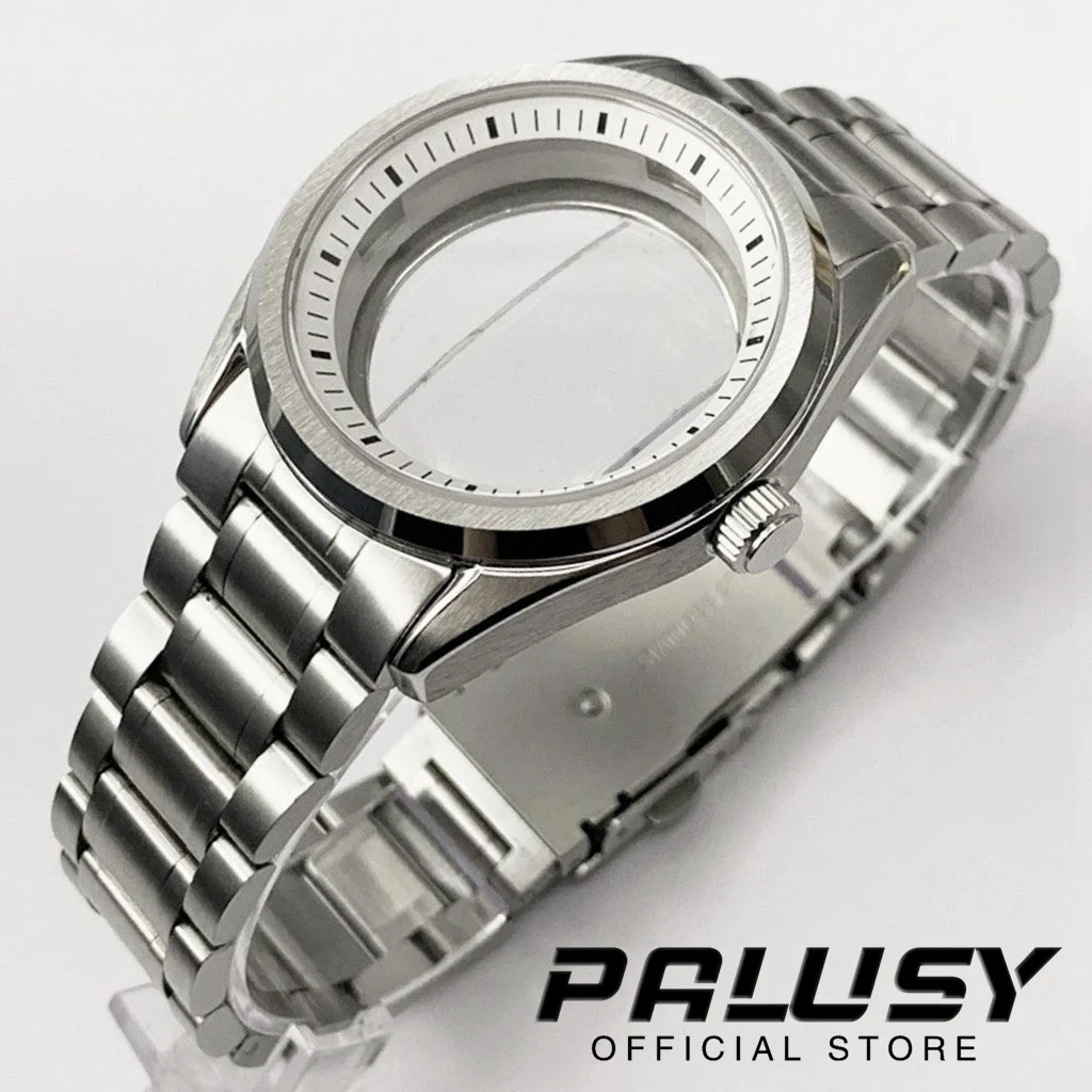 

40mm White Chapter Ring Silver Sapphire Glass Watch Case Stainless Steel Strap Fit NH35 NH36 4R35 4R36 NH34 NH38 NH39 Movement